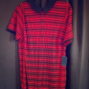 ELOQUII Red & Black Loop Mesh Dress